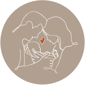 Ein Kreis, der Geburtspsychologie, Pränatalpsychologie und Geburtstrauma symbolisiert, indem er einen Mann und eine Frau mit einem Baby darstellt.